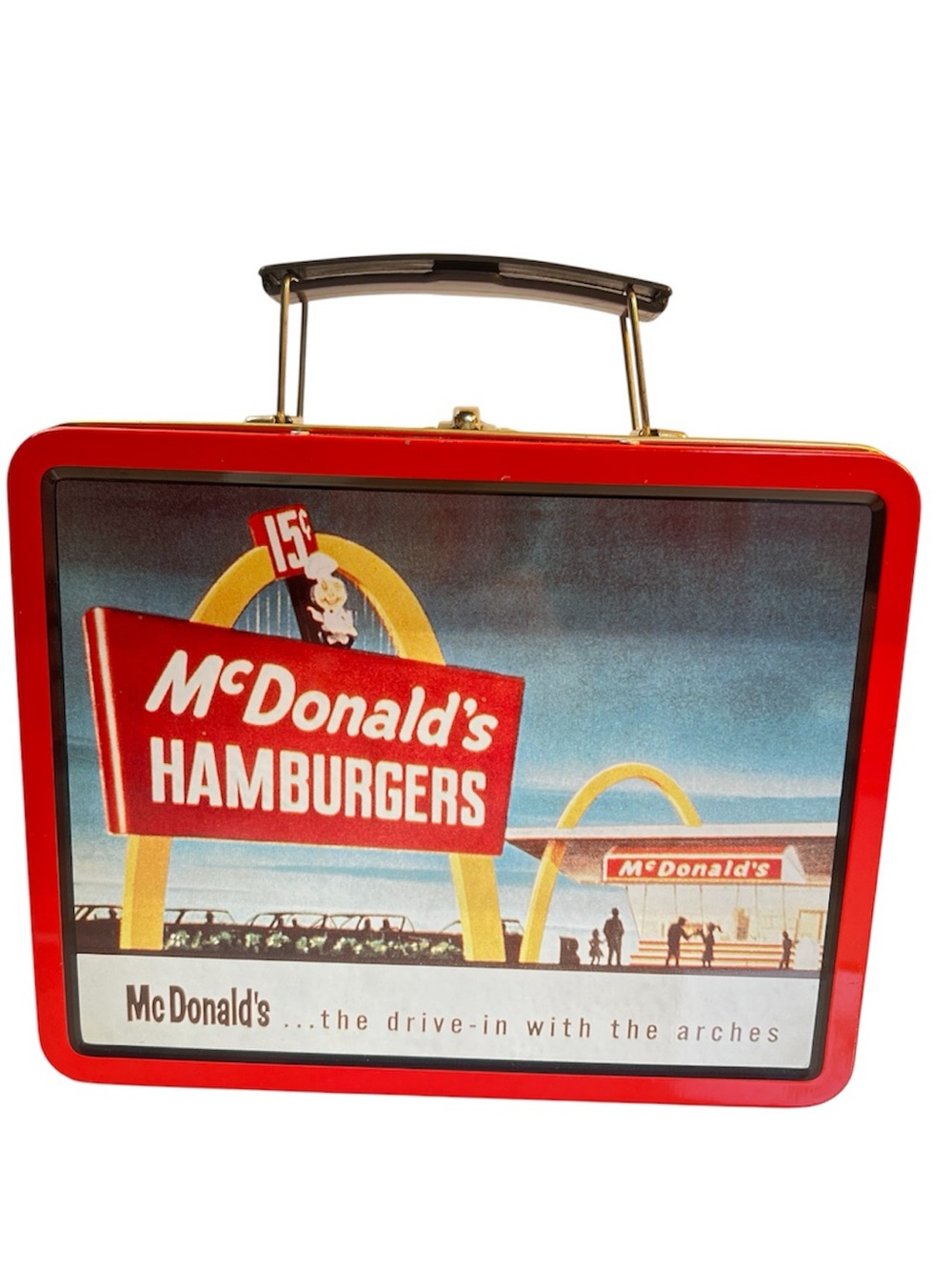 Vintage 1998 Retro McDonald’s Drive-In Scene in Red Vintage-Style Metal Lunchbox